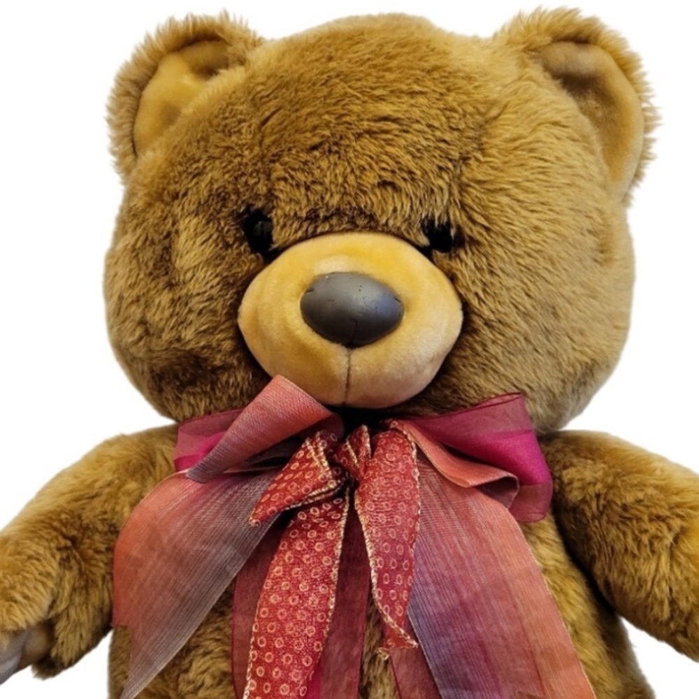 Vintage 2002 Kids‎ of America Corp Brown Teddy Bear Plush Red Ribbon Bow 27 Inch